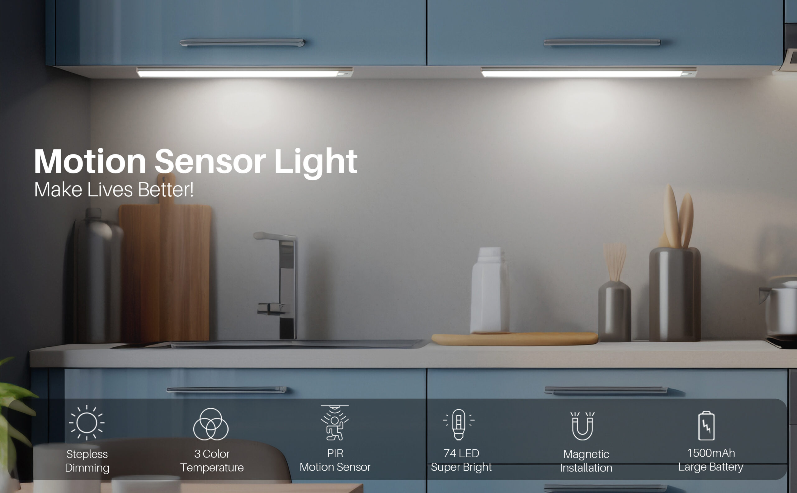 Long-Lasting Motion Sensor Under Cabinet Light